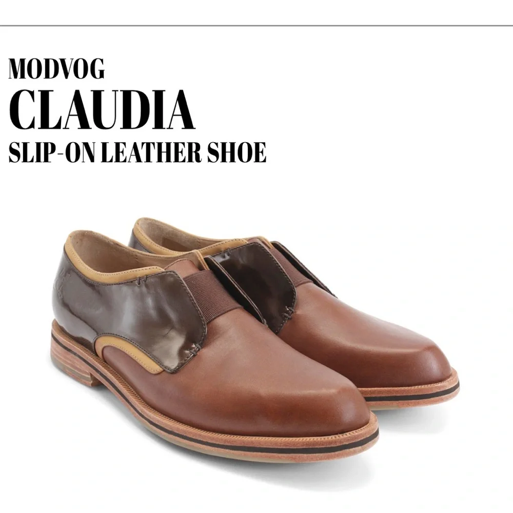 John Fluevog Brown and Dark Brown Leather Slip-On Shoes